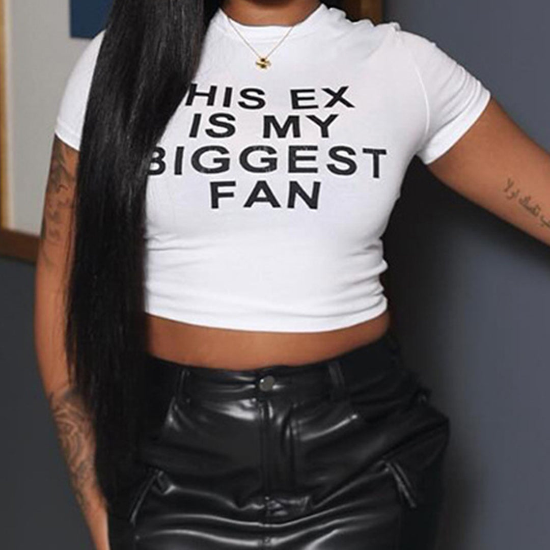 Damen Crop-Top mit witzigem Schriftzug und figurbetontem Schnitt EB