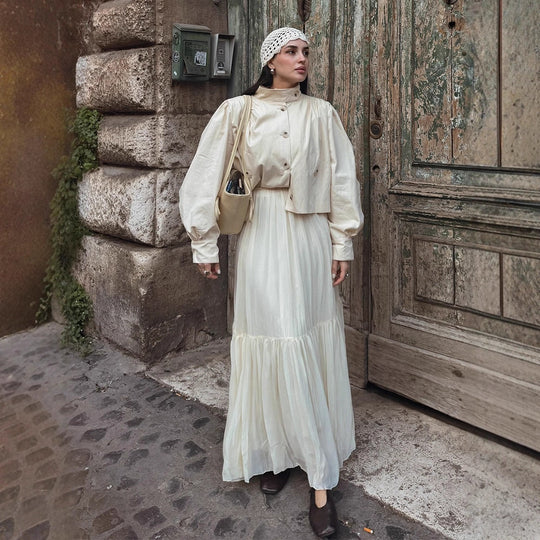Damen modische kurze Jacke mit voluminösen Ärmeln EB