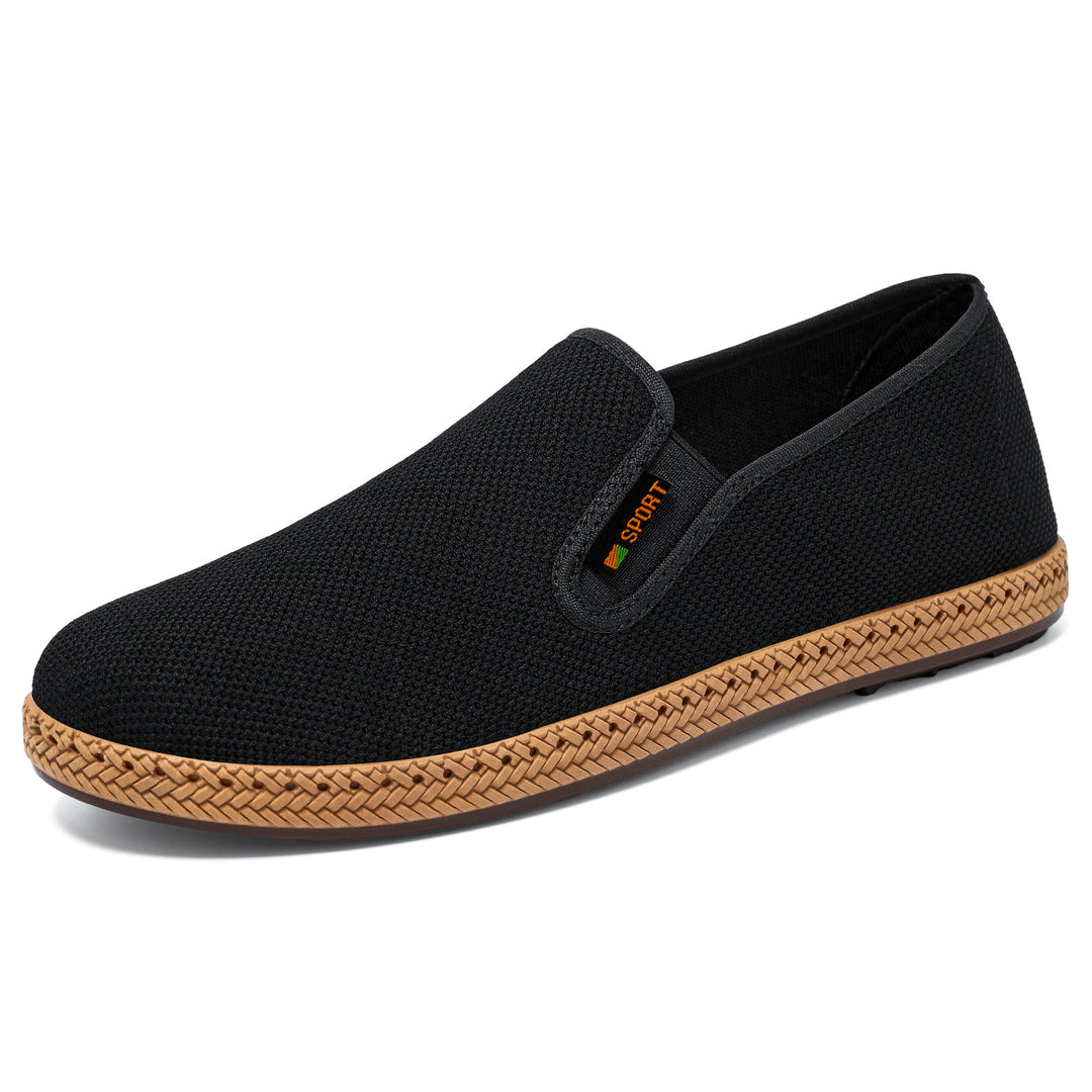 Herren nan atmungsaktiver Strick-Slip-On Loafer mit elastischem Einstieg, geflochtener Dekor-Sohle und gepolstertem Komfortfußbett EB