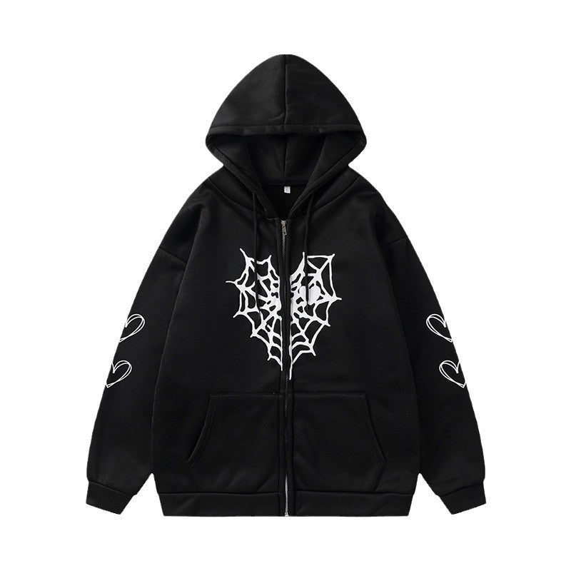 Damen Kapuzenjacke mit auffälligem Spinnenmotiv und praktischen Taschen EB