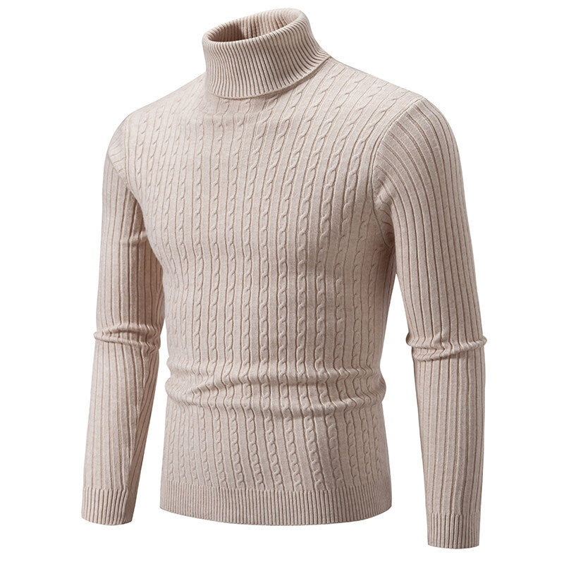 Herren nan Rollkragenpullover mit Zopfstrick und schlanker Passform EB