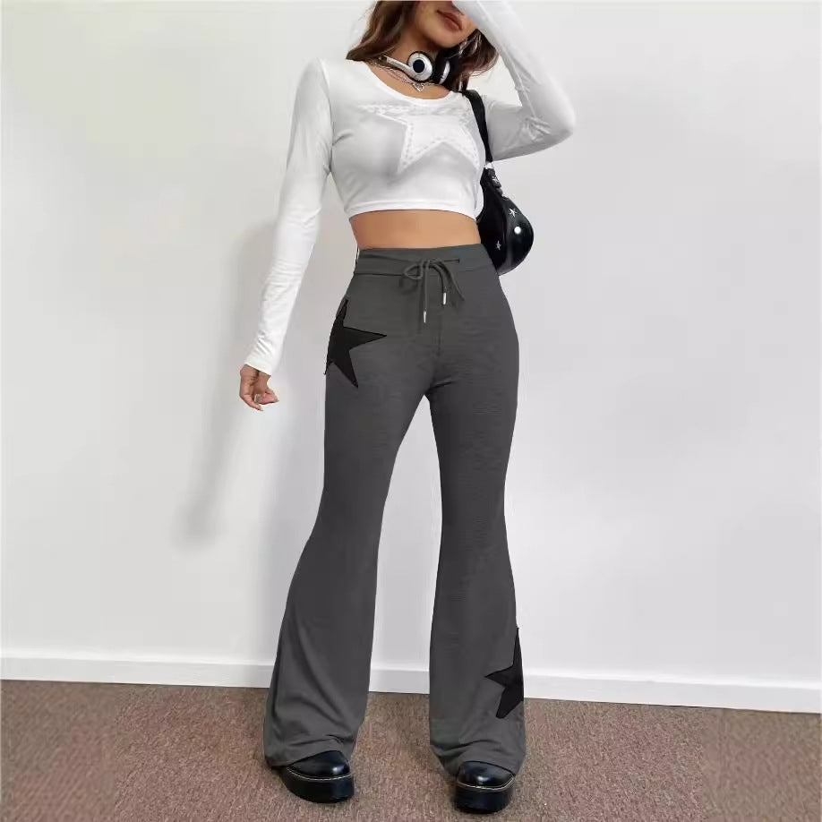 Damen lässige Sweatpants mit weitem Bein und Sternenmotiv EB