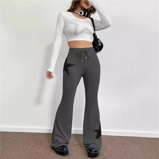 Damen lässige Sweatpants mit weitem Bein und Sternenmotiv EB