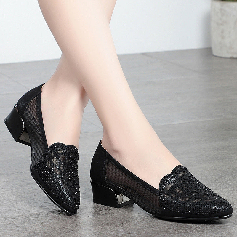 Damen Geschlossene Ballerinas mit floralem Spitzenmuster und rutschfester Sohle EB