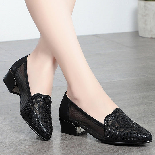Damen Geschlossene Ballerinas mit floralem Spitzenmuster und rutschfester Sohle EB