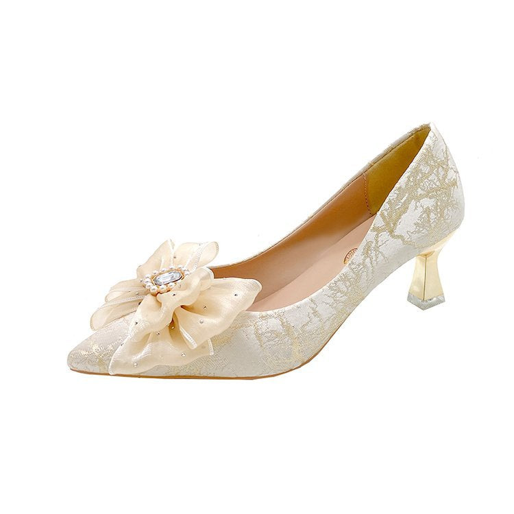 Damen elegante spitze Ballerinas mit floraler Applikation EB