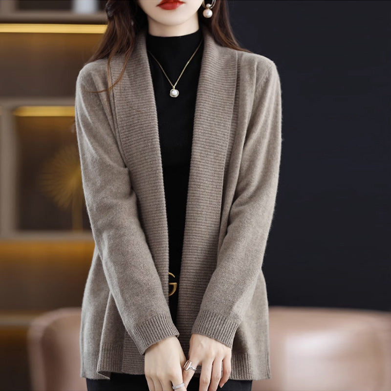 Damen Strickjacke mit eleganten Rippenstrukturen und offenem Schnitt EB