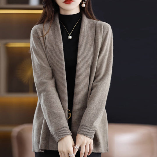 Damen Strickjacke mit eleganten Rippenstrukturen und offenem Schnitt EB