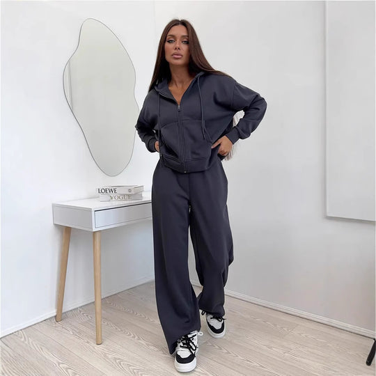 Damen nan weite Highwaist-Loungehose aus Sweatstoff mit Kordelzug und Eingrifftaschen EB