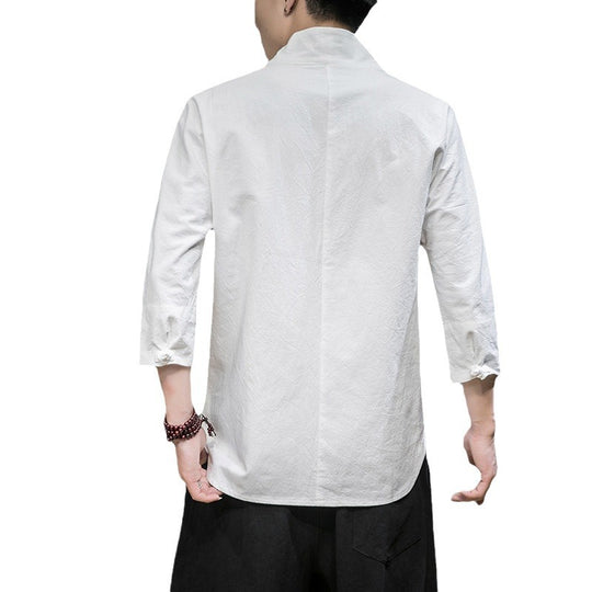 Herren nan modern geschnittene Kimono-Hemdjacke mit V-Kragen und 3/4-Ärmeln EB
