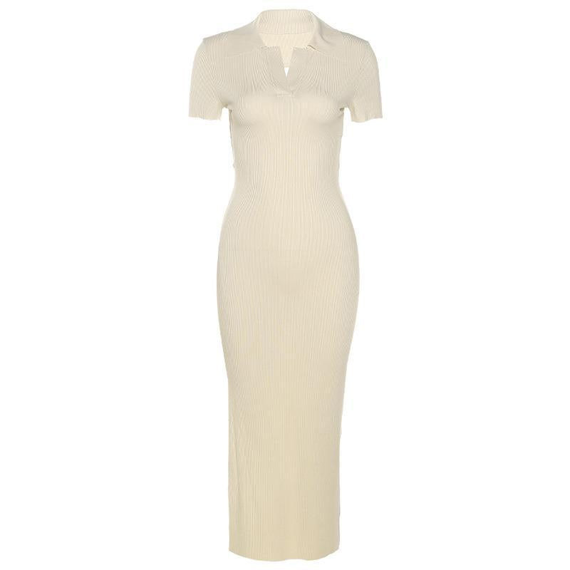 Damen Elegantes Maxikleid mit schmaler Silhouette und modischem Kragen EB