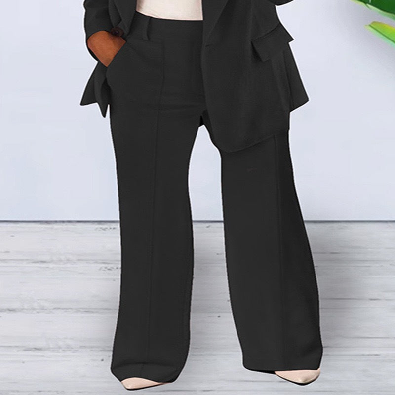 Damen elegantes und lockeres Blazerset mit weiten Hosen EB