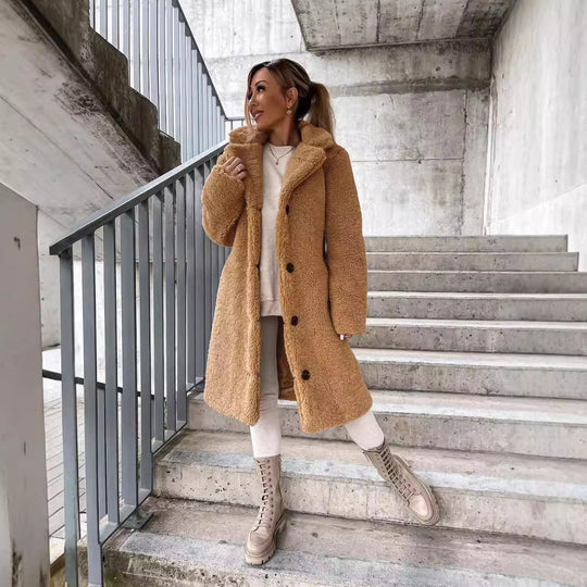 EB | Übergröße Damen Midi Teddyjacke mit Knöpfen
