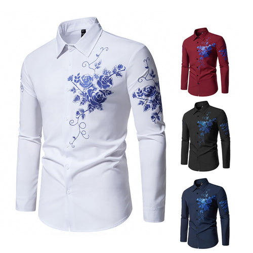 Herren Langarmhemd mit floralem Stickdesign EB