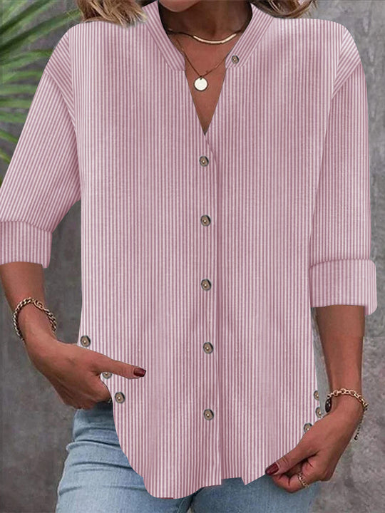 Damen Button-Down Blusenshirt mit eleganten Streifen EB