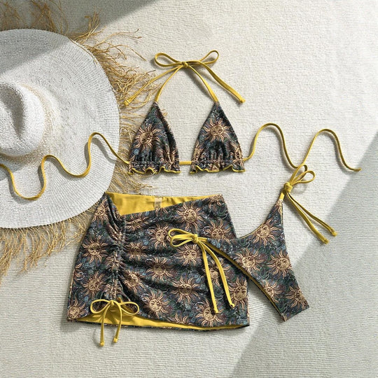 Damen Triangel-Bikini-Set mit rüschenfreien Details und Wickelrock EB