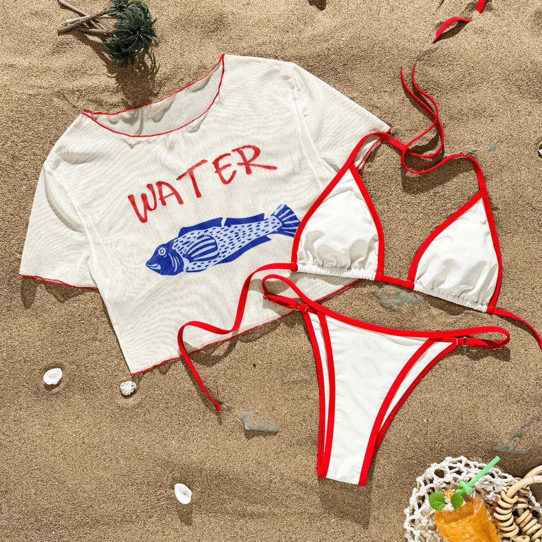 Damen Bikiniset mit bedrucktem Crop-Top EB