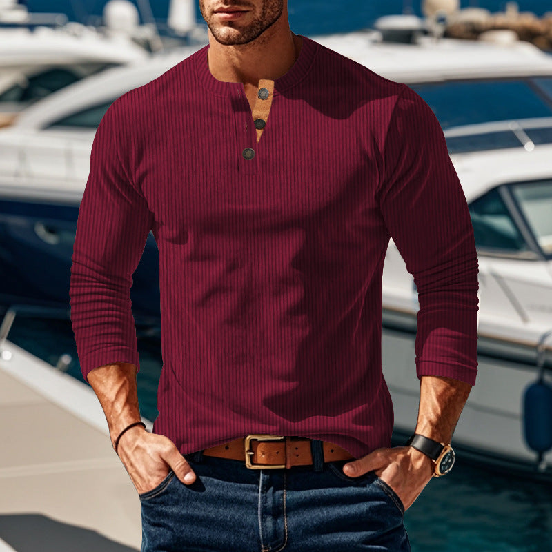 Herren Langarmshirt mit strukturiertem Stehkragen und praktischen Knopfdetails EB