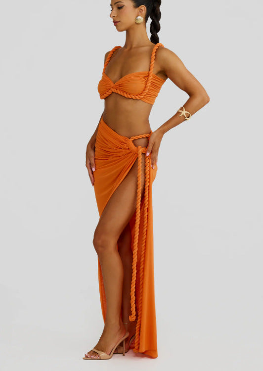 Damen Bikiniset mit elegantem Wickeltuch und kunstvollen Schnürdetails EB