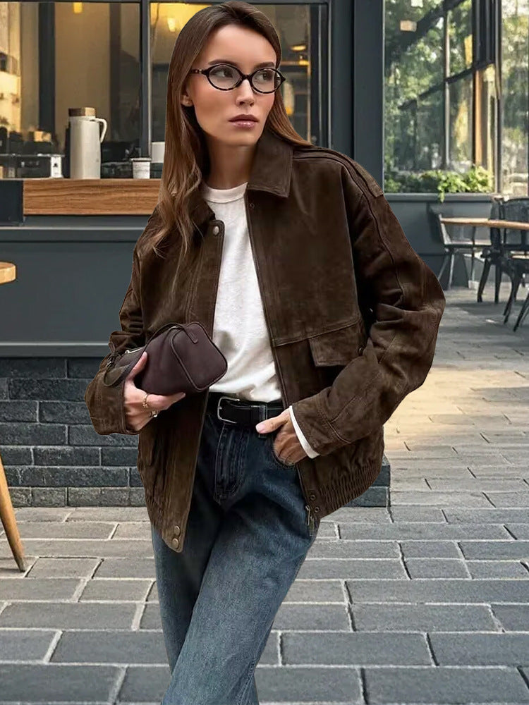 Damen Modische Wildlederjacke im lässigen Stil EB
