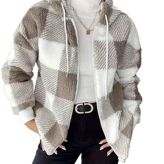 Damen Kuschelige Kapuzenjacke im Karodesign EB