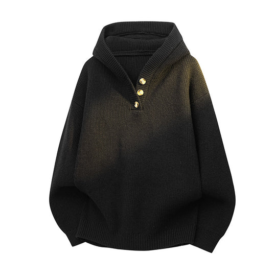 Damen Strickpullover mit halbem Reißverschluss und dekorativen Holzknöpfen EB