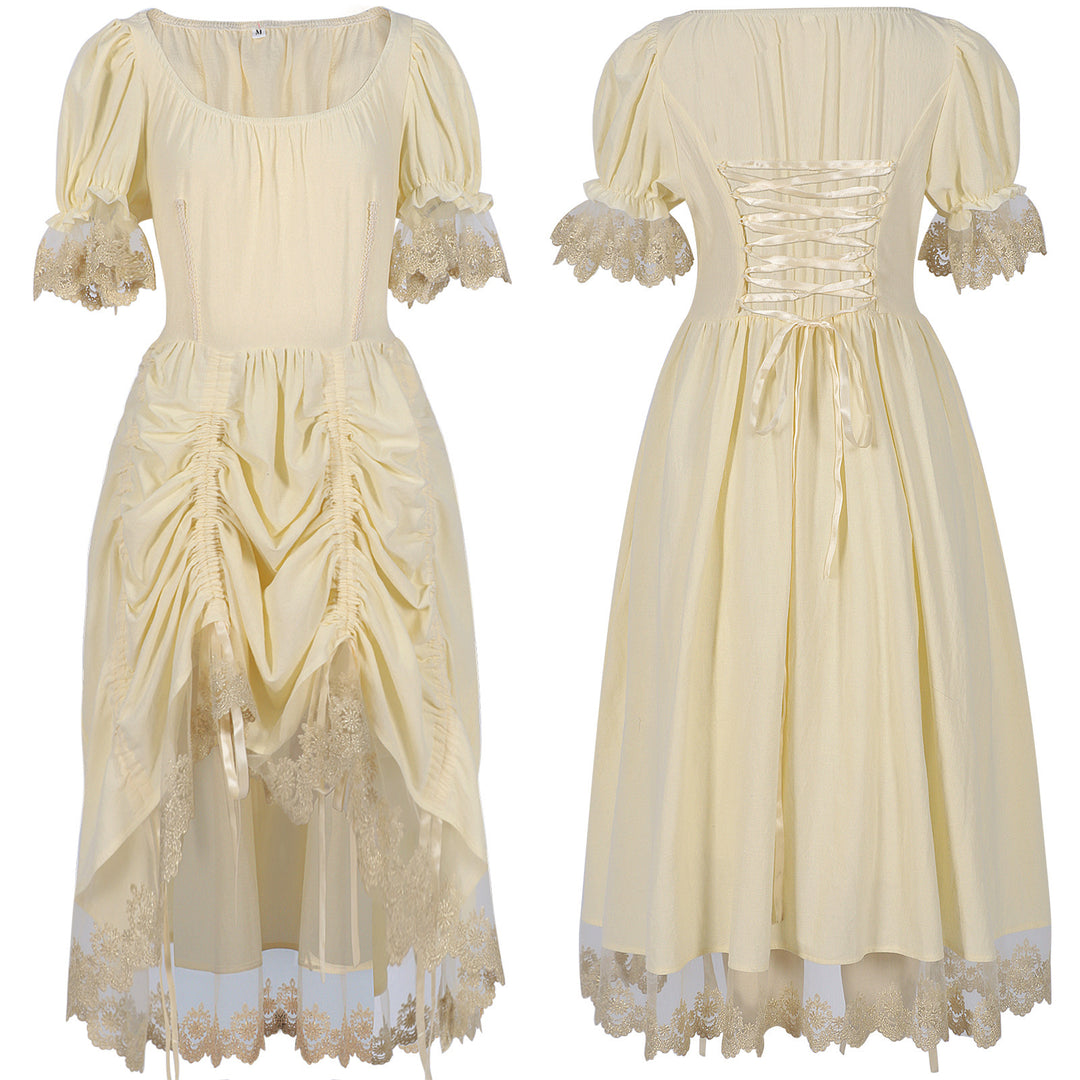 Damen nan romantisches Maxikleid mit Carmen-Ausschnitt, Puffärmeln, tailliertem Mieder und seitlicher Raffung Eb