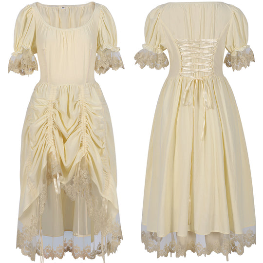 Damen nan romantisches Maxikleid mit Carmen-Ausschnitt, Puffärmeln, tailliertem Mieder und seitlicher Raffung Eb