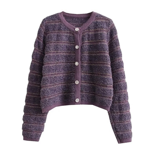 Damen modische Strickjacke mit knöpfbarem Design und feinem Strukturmuster EB