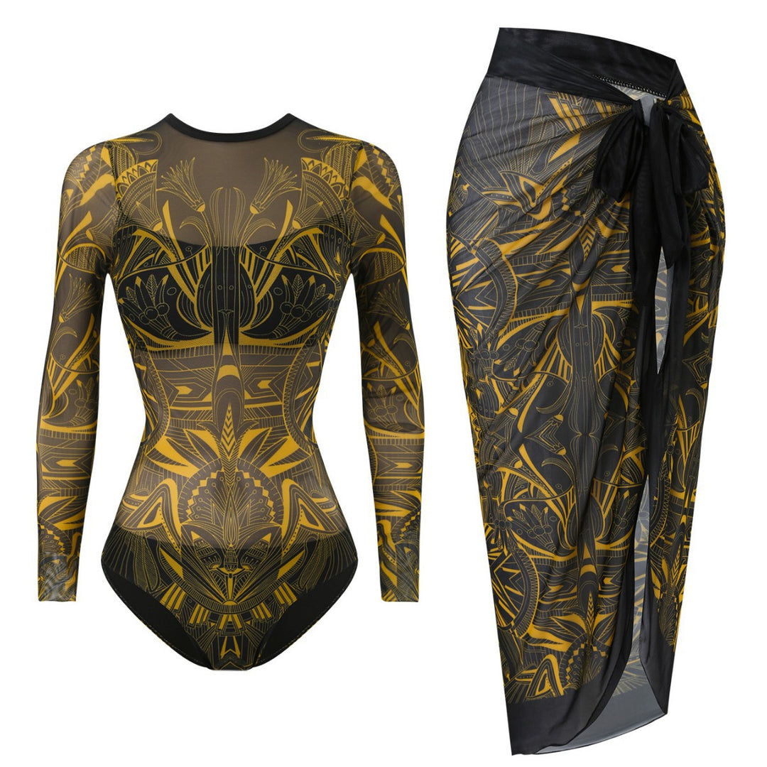 Damen Badeanzug mit elegantem transparentem Wickelrock EB