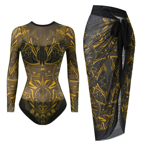 Damen Badeanzug mit elegantem transparentem Wickelrock EB