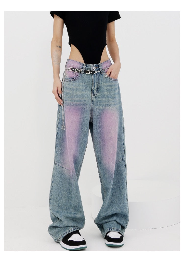 Damen lässige Baggy-Jeans mit farbverlaufendem Design und einem einzigartigen Schnitt EB