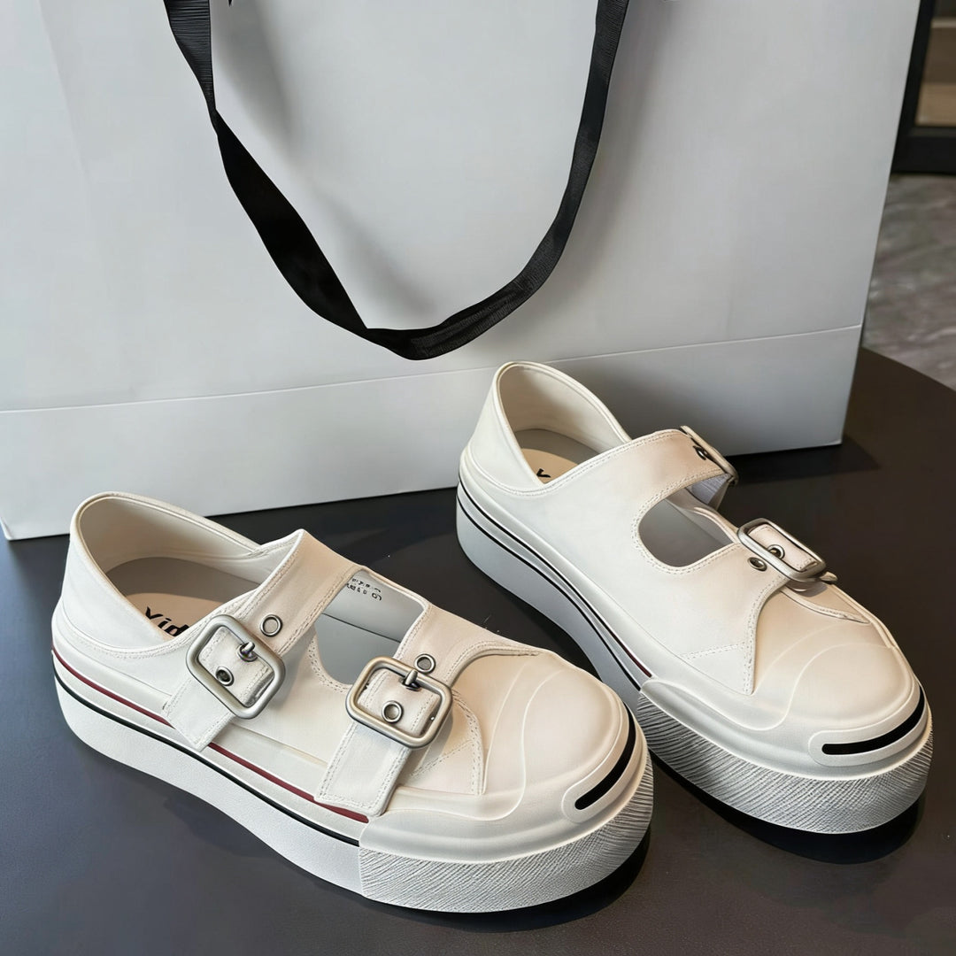 Damen Plateauslipper mit verstellbarem Riemchen und geschlossenen Zehen EB