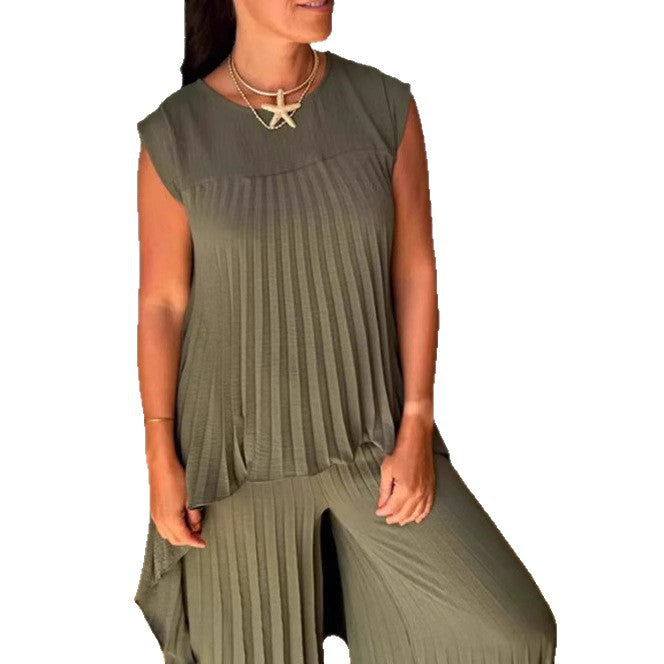 Damen Plissee Maxikleid mit elegantem Schnitt und fließender Silhouette EB
