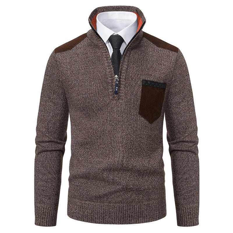 Herren eleganter Pullover mit halbhohem Kragen und feinen Kontrastdetails EB