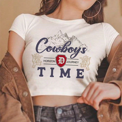 Damen Crop-Top mit kreativem Cowboy-Motiv und lässigem Schnitt EB