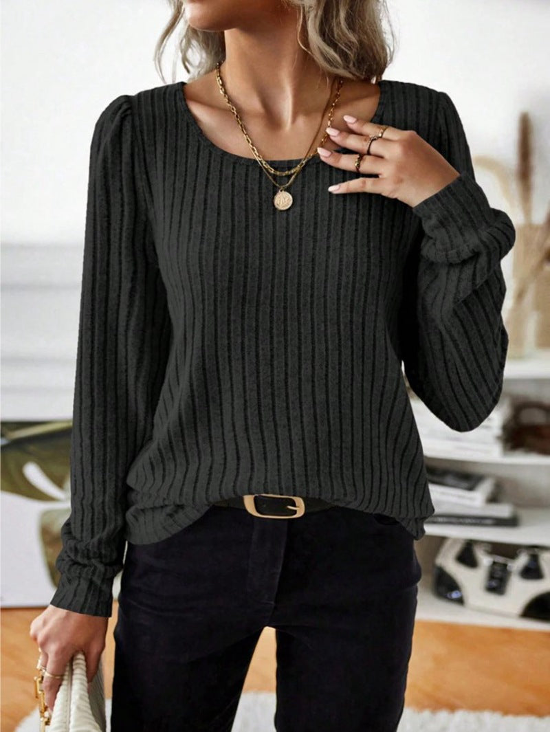 Damen Gestreifter Pullover mit Puffärmeln EB