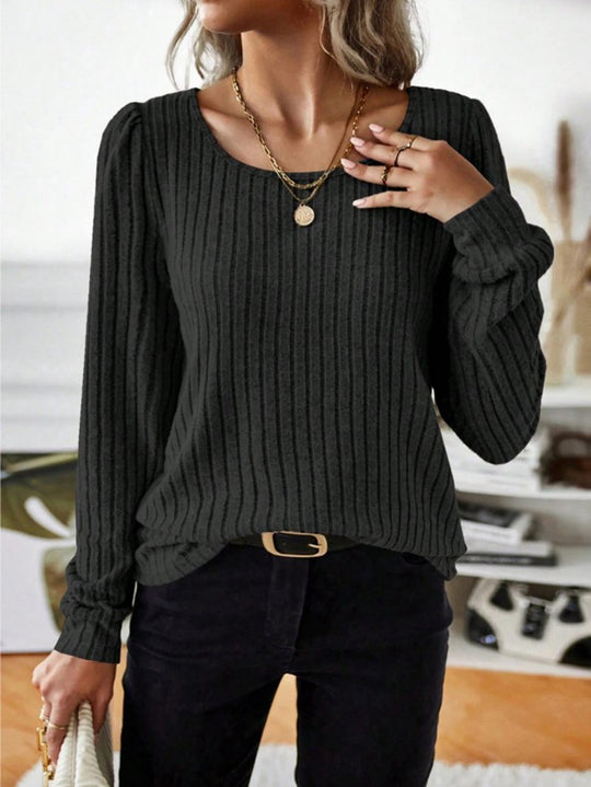 Damen Gestreifter Pullover mit Puffärmeln EB