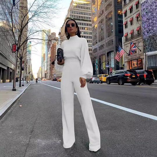 Damen Eleganter Jumpsuit mit weiten Ärmeln und hohem Kragen EB