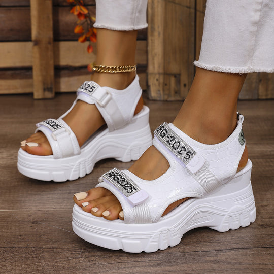 Damen modische Sandalen mit komfortablem Velcro-Verschluss und strukturierter Sohle EB