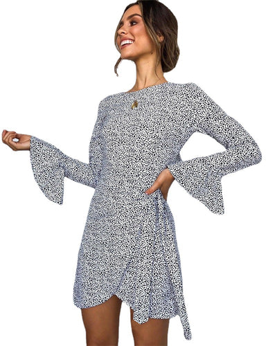 Damen Wickelkleid mit weit geschnittenen Ärmeln und Punktmuster EB
