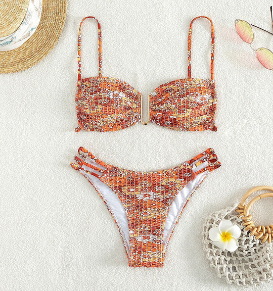 Damen Bikini-Set mit verspieltem Mustermix und modernen Schnürdetails EB