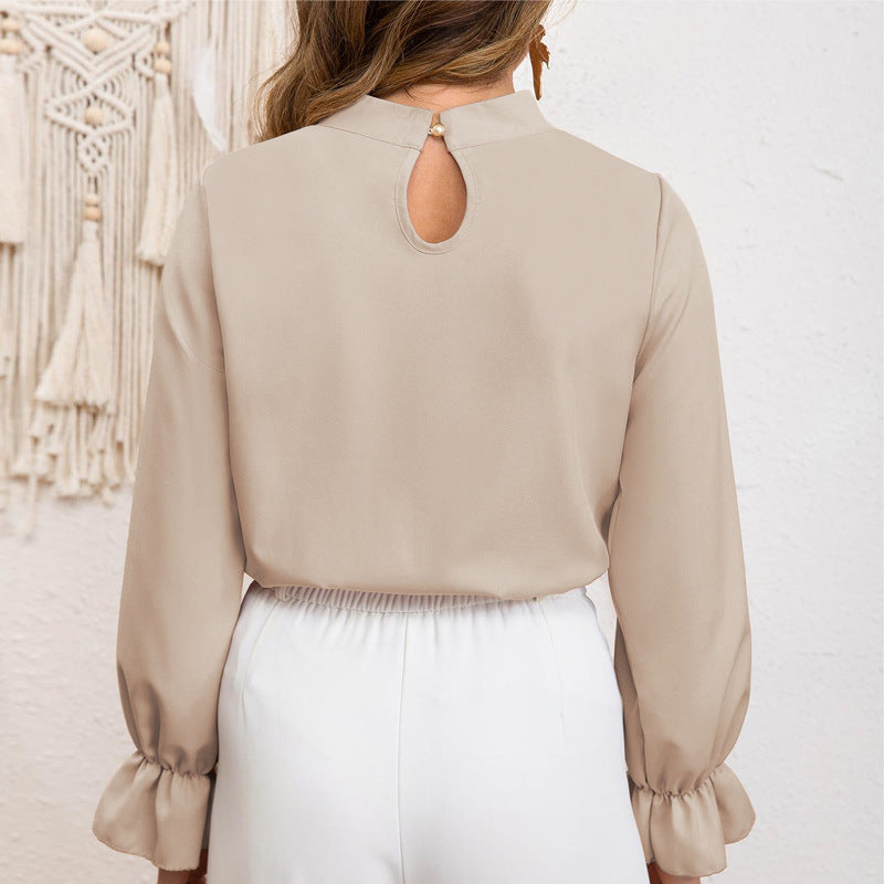 Damen elegante Bluse mit Rüsche EB