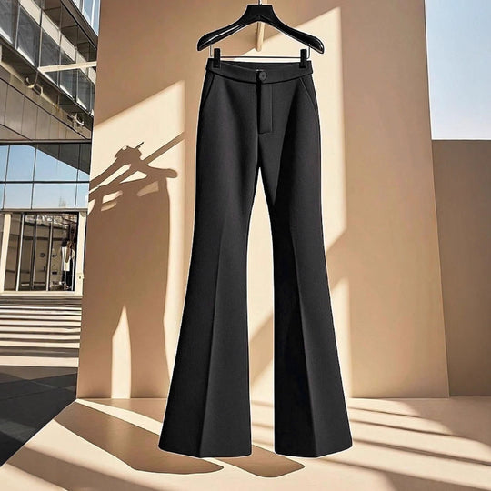 Damen elegante Flared-Hose mit hohem Bund und praktischen Eingrifftaschen EB