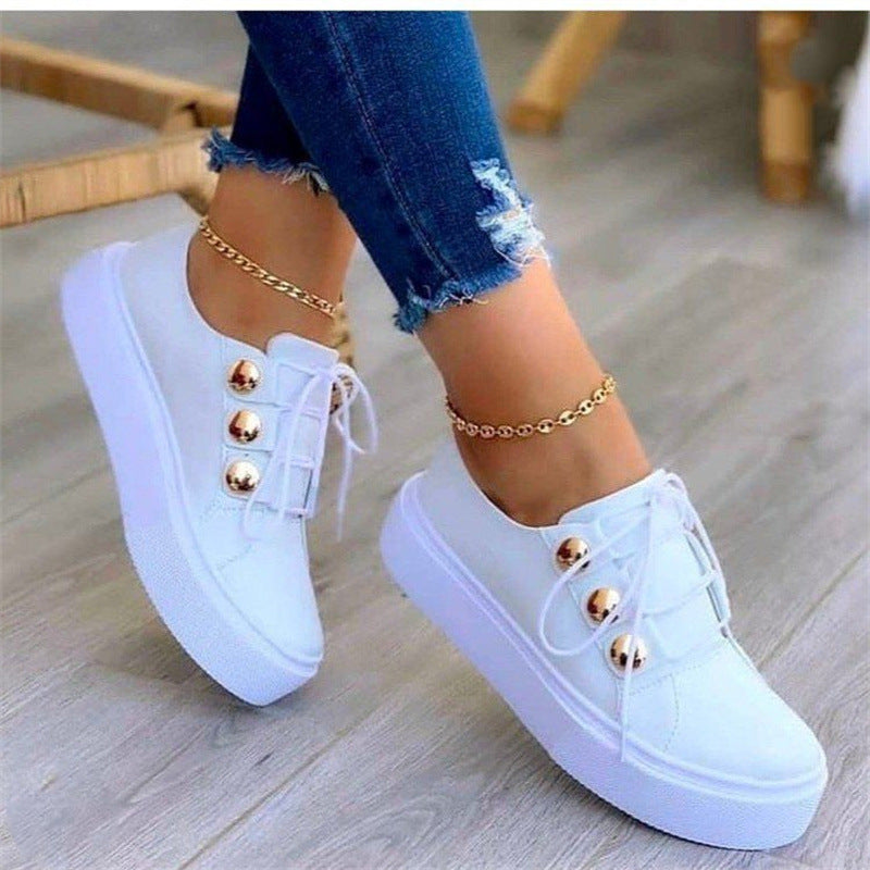 Damen modische Sneaker mit eleganten Metallknöpfen und bequemer Sohle EB