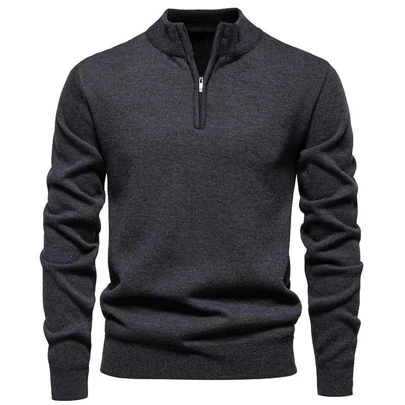 Herren nan Feinstrickpullover mit Kurzreißverschluss Stehkragen elastischen Bündchen EB
