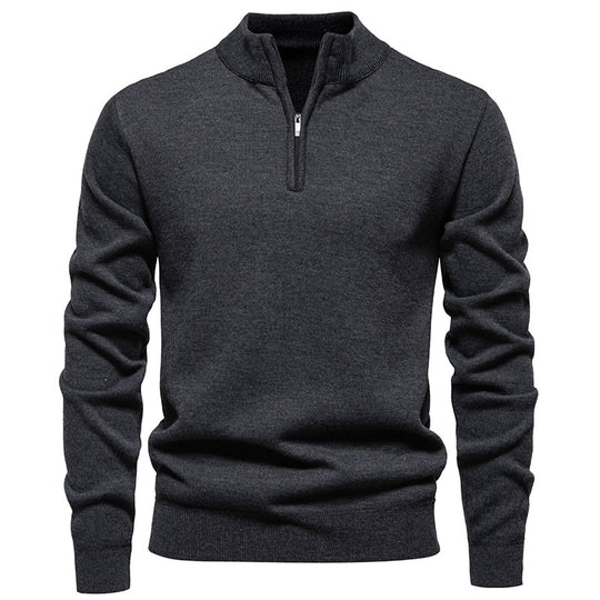 Herren nan Feinstrickpullover mit Kurzreißverschluss Stehkragen elastischen Bündchen EB