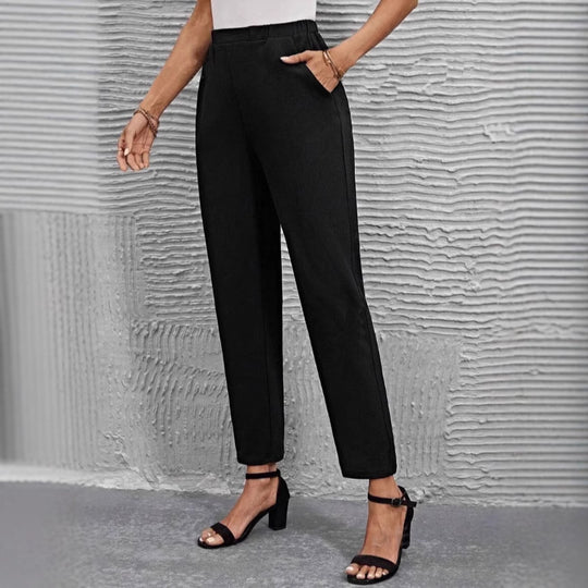 Damen nan hochgeschnittene konisch geschnittene Business-Hose mit elastischem Bund und seitlichen Eingrifftaschen EB