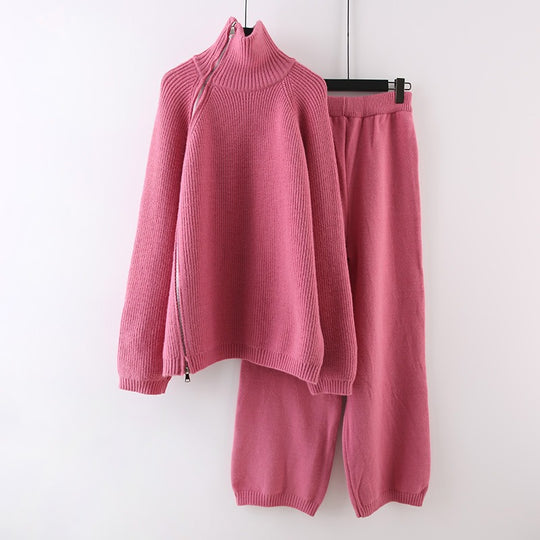 Damen Strickensemble mit Rollkragen und Reißverschluss EB