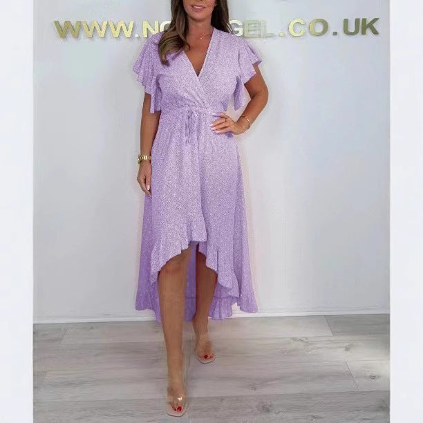 Damen Wickelkleid mit voluminösen Rüschensäumen und tailliertem Schnitt EB